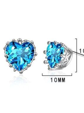 Elegant Sky‑Blue Heart Crystal Stud Earrings Silver Tone Party Accessory